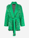 Alanui Jacquard Bandana Fringe Belted Cardigan In Multi
