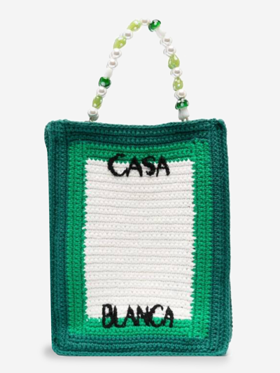 Casablanca Tennis Logo Crochet Tote Bag In Green