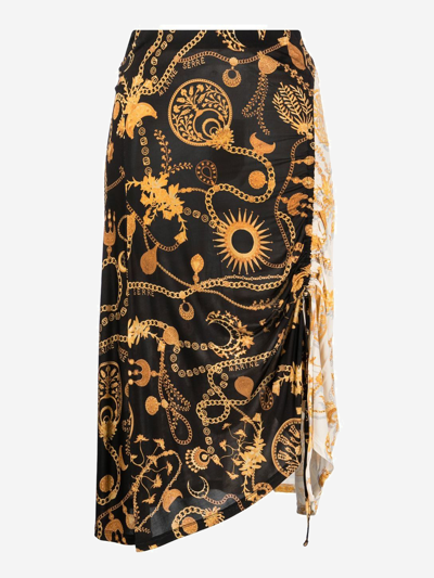 Marine Serre Ornament Moon-print Midi Skirt In Black,gold,white