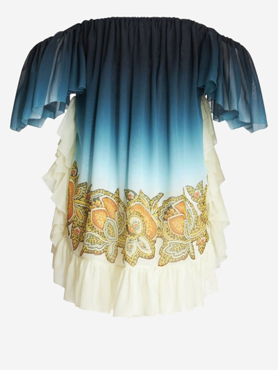 Etro Paisley-print Silk Dress In Blue