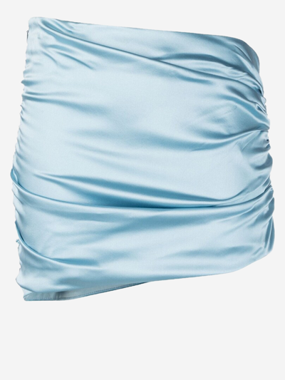 Alessandra Rich Silk Satin Asymmetric Mini Skirt In Pale Blue