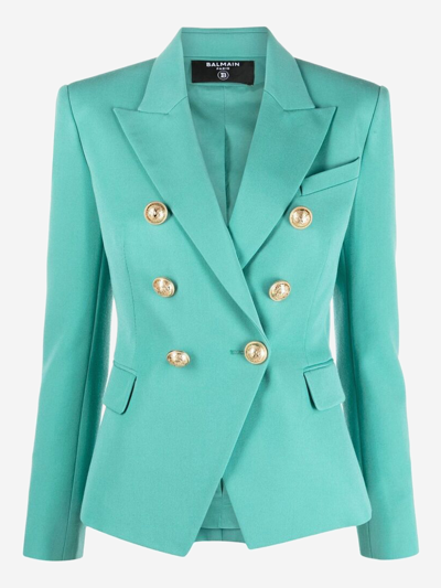 Balmain Peak-lapels Double-breasted Blazer In Blue