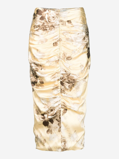 Alessandra Rich Printed Silk-blend Satin Midi Skirt In Yellow