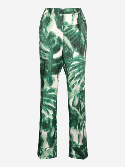 F.r.s For Restless Sleepers Graphic-print Silk Trousers In Green