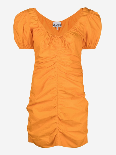 Ganni Cotton Dress In Orange