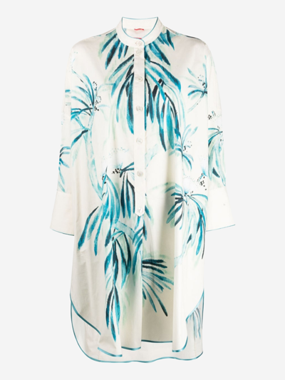 F.r.s For Restless Sleepers Leaf-print Cotton Shirt Dress In White