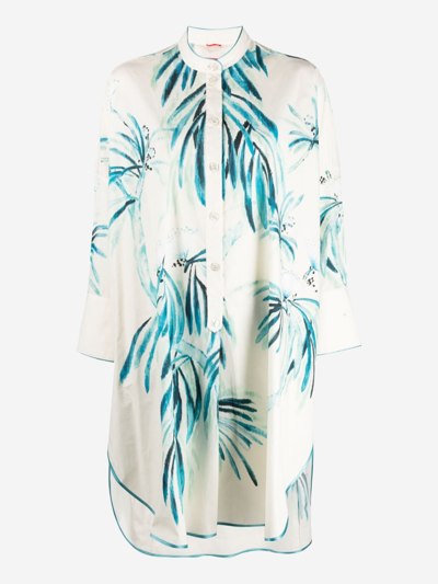 F.r.s For Restless Sleepers White Leaf Print Cotton Shirt Dress