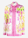 Versace Orchid Print Button-down Silk Blouse In White,pink