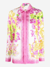 Versace Orchid Print Button-down Silk Blouse In White