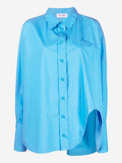 Attico Diana Oversized Asymmetric Embroidered Cotton-poplin Shirt In Blue