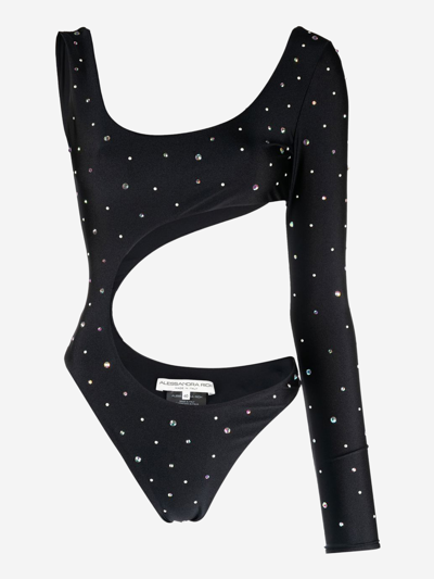 Alessandra Rich Embellished Asymmetrical Cutout Swimsuit In Black