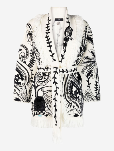 Alanui Oasis Of Imagination Embroidered Belted Cardigan In White