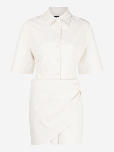 Jacquemus Short Dress La Robe Camisa White Draped In Beige