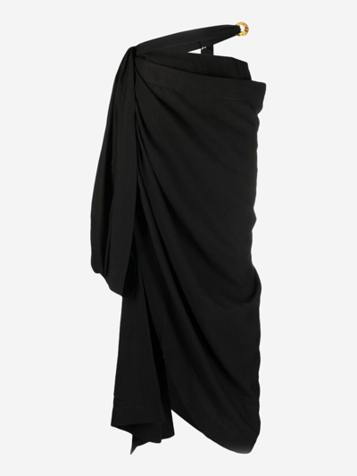 Jacquemus Draped Cotton Skirt In Black