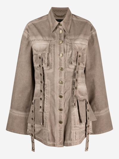 Blumarine Eyelet-detail Denim Jacket In Brown