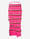 Jacquemus Concha Cutout Striped Ruched Seersucker Midi Skirt In Dark Pink
