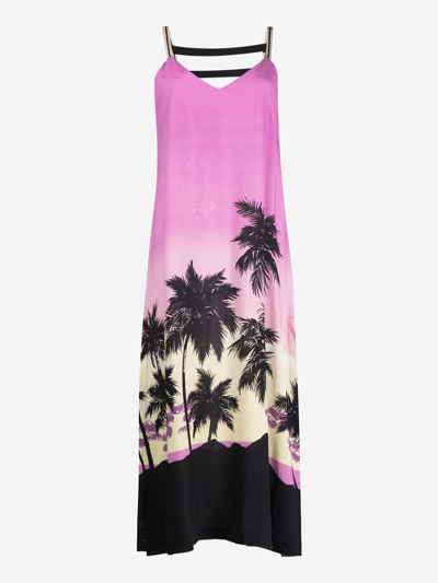 Palm Angels Sunset-print Midi Dress In Purple