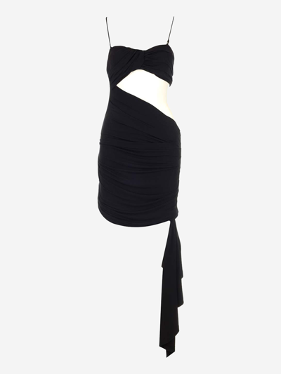 Off-white Strapless Body-con Mini Dress With Draped Panel In Black