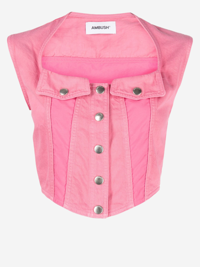 Ambush Cropped Denim Top In Pink