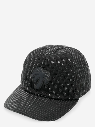 Palm Angels Crystal-embellished Logo-patch Cap In Black