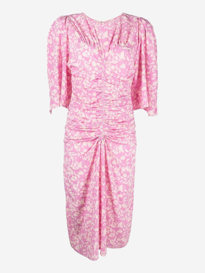 Isabel Marant Ruched Floral print Silk Dress In Pink ModeSens
