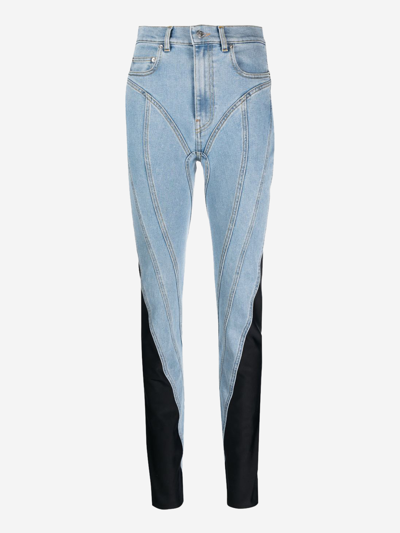 Mugler Stretch Jersey-trimmed Skinny Jeans In Black