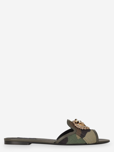 Dolce & Gabbana Leather Logo Flat Sandals In Green
