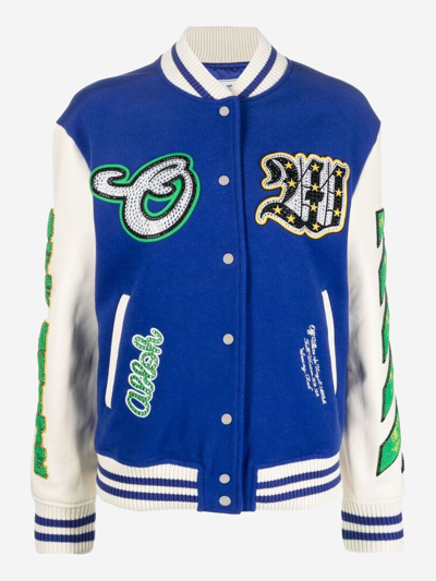 Off-white Bling Patches Embroidered Varsity Jacket In Multicolore