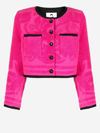 Marine Serre Fuchsia Cropped Jacket With Jacquard Motif And Buttons In Cotton Woman In Pink