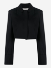 Low Classic Cropped Concealed-front Jacket In Blue