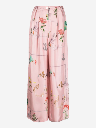 Lanvin Rw-try007-5611-p23 Printed Wide Leg Fluid Trouser 50 Rose In Pink