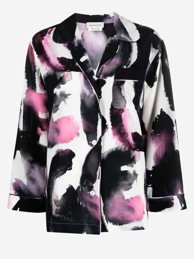 Alexander Mcqueen Watercolour Graffiti Silk Shirt In Multi
