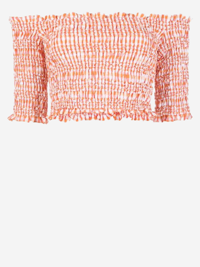 Kenzo Off-shoulder Gingham Top In Orange