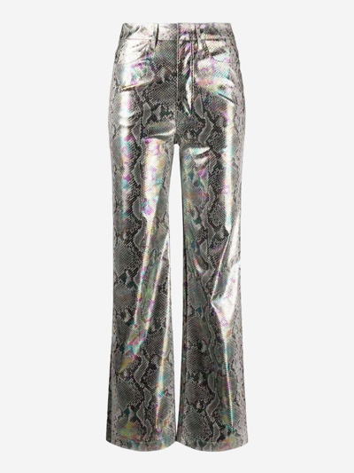 Rotate Birger Christensen Holographic Snakeskin-print Trousers In Silver
