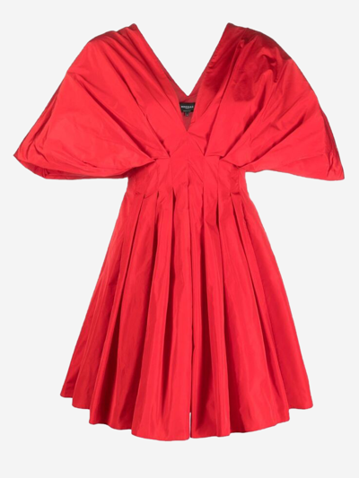 Rochas Puff-sleeve V-neck Minidress In Red