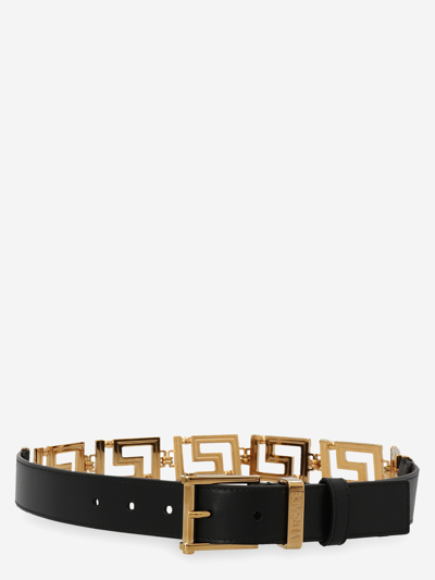 Versace Logo Chain Belt In Black