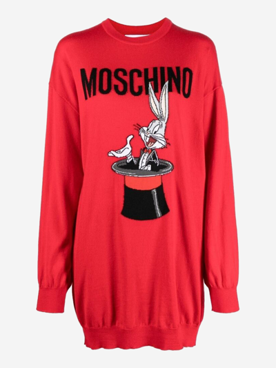 Moschino Bugs Bunny Intarsia-knit Dress In Red
