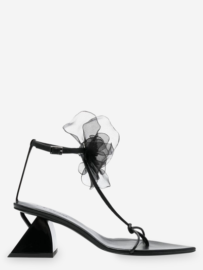 Nensi Dojaka 70mm Floral-detail Pointed-toe Sandals In Black