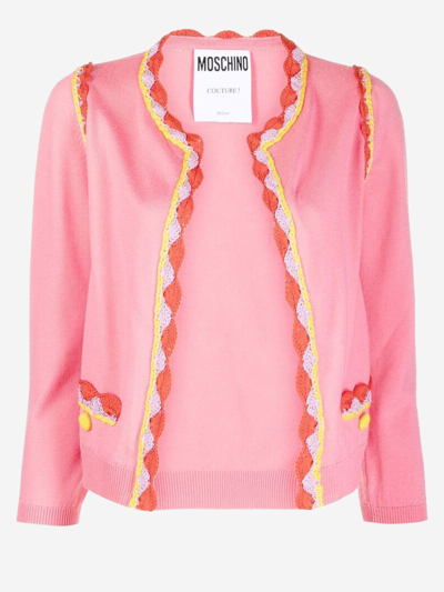 Moschino Knitted Round-neck Cardigan In Pink