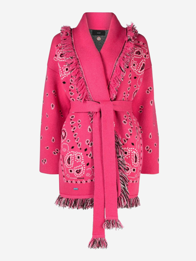 Alanui Bandana Jacquard Cashmere Cardigan In Pink
