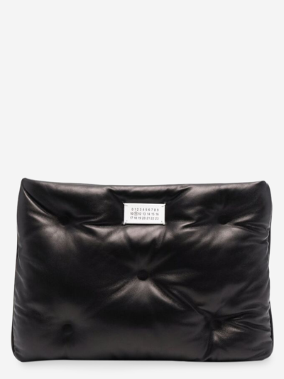 Maison Margiela Logo-plaque Padded Leather Clutch Bag In Black