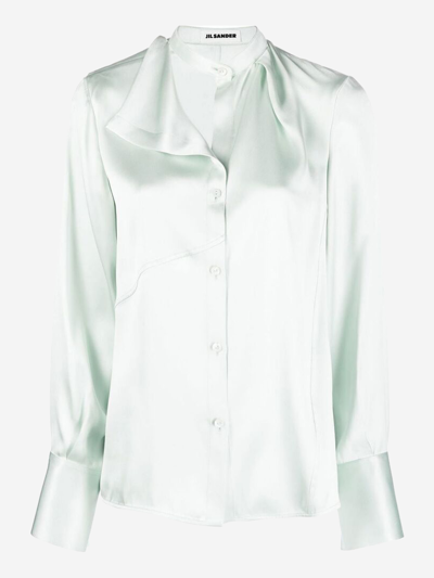 Jil Sander Asymmetric Silk Blouse In Green