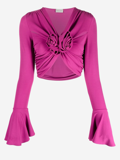 Magda Butrym Cropped Floral-appliqué Top In Purple