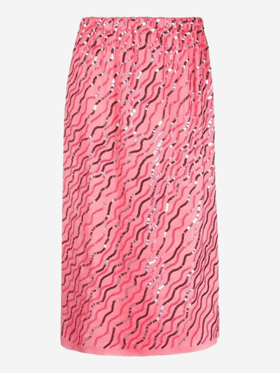 Marni Wavy Sequin Pull-on Midi Skirt In Pink