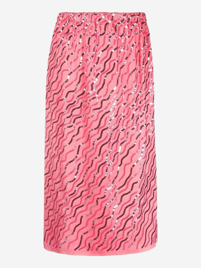 Marni Sequin-embellished Satin Midi Skirt In Pink