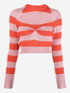 Marni Cropped Wool Sweater With Pink And Red Stripes In Multi