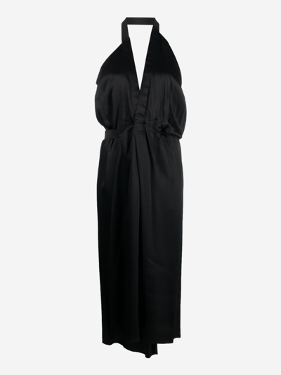 Mm6 Maison Margiela Satin Halterneck Midi Dress In Black