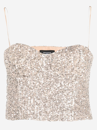 Rochas Sequined Strapless Cropped Top In Silver