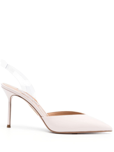 Aquazzura V Plexi Sling 90mm Leather Pumps In Pink