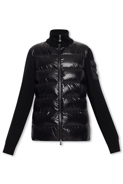 Moncler Logo Patch Contrasting Padded Cardigan In Black